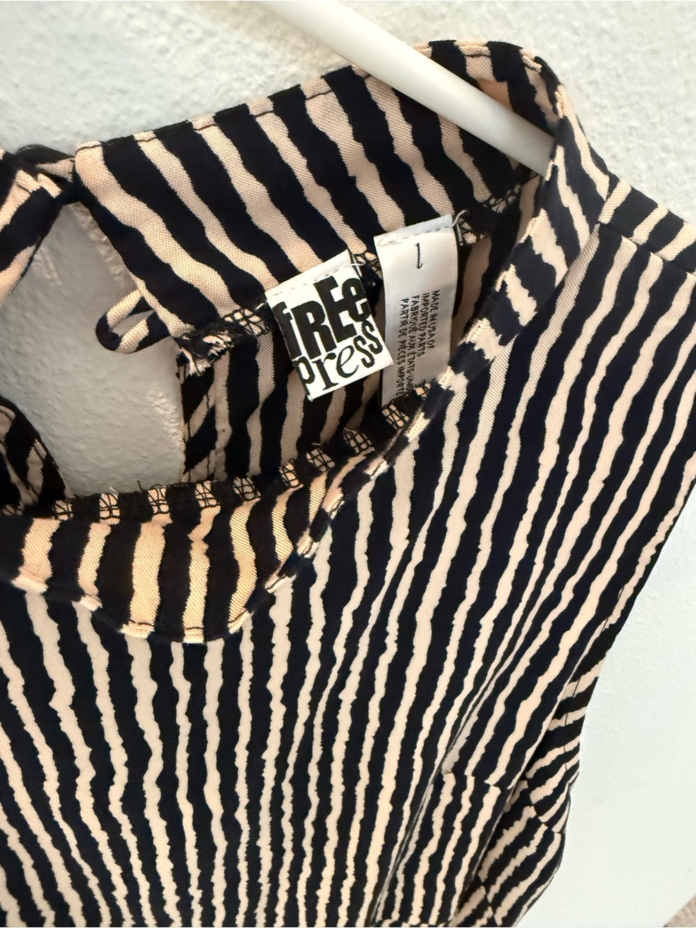 Express Black and Cream Striped Sleeveless Mock Neck Top